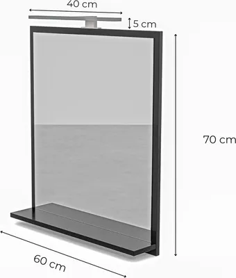 Obrázek produktu pro Zrcadlo do Koupelny s Osvětlením 60x70 cm Černé LED Zrcadlo na Stěnu s Poličkou 4000K Neutrální Chromové Pouzdro Světla