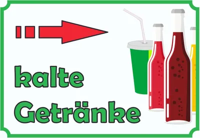 Produktbild von kalte Getränke Schild mit Pfeil rechts A6 Rückseite selbstklebend