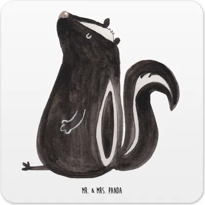 Produktbild von Mr. & Mrs. Panda Untersetzer für Gläser Stinktier Sitzen 15er Set - Weiß - Geschenk, Glas-Untersetzer, Wildtier, Spruch, Tischuntersetzer, Coaster, Skunk, Büro, Raubtier
