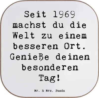 Produktbild von Mr. & Mrs. Panda Untersetzer für Gläser Spruch 1969 Geburtstag - Weiß - Geschenk, Alter, Jahrgangsgeschenk, gläseruntersetzer, magische Präsenz, Tassenuntersetzer