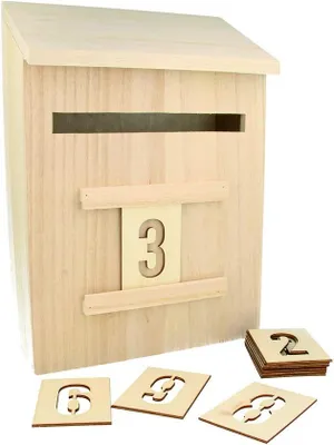 Image de Calendrier de l'Avent en bois à décorer, pour boîte aux lettres, dimensions : 20 x 9-5 x 28 cm