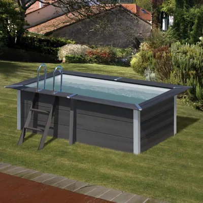 Produktbild von Aufstellpool WPC-Pool-Set Gre eckig 326x186x96 cm inkl. Sandfilteranlage, Skimmer, Leiter, Filtersand & Bodenschutzvlies grau