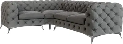 Produktbild von S-STYLE MÖBEL - Chesterfield Ecksofa Cleo mit Silber Metall Füßen aus Grau Samtstoff, Ottomane links, B/T/H: 264 cm / 204 cm/ 75 cm