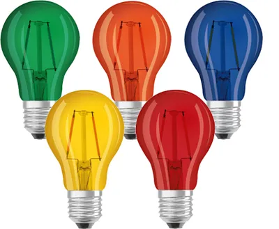 Five colored LED light bulbs arranged in a cluster.