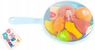 Produktbild von Spielzeugpfanne mit Essen Kinderküche Zubehör Set Kochgeschirr Kunststoff Sicher Bunt