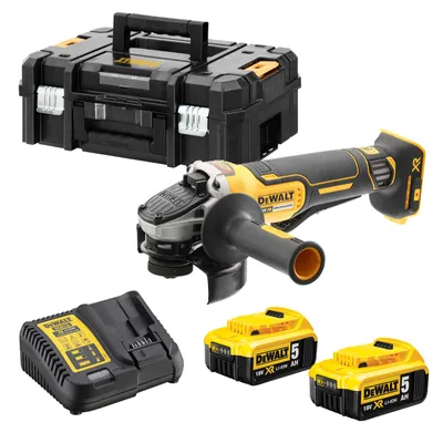 Produktbild von DeWALT Akku-Winkelschleifer DCG406P2-QW 18 V 5 Ah - bürstenloses Gerät mit Totmann-Funktion - inkl. 2x 5 Ah 18 V Akkus, Ladegerät, T-STAK II
