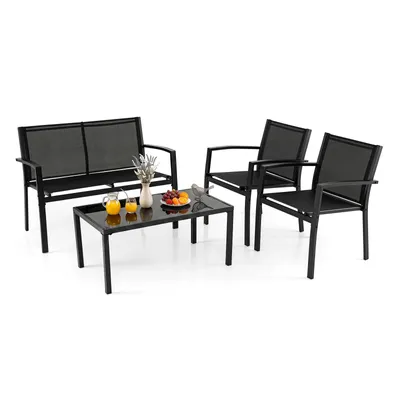 Produktbild von COSTWAY 4 tlg. Gartenmöbel Set, Balkonmöbel mit Couchtisch, Gartenbank & 2 Stühlen, Gartenlounge für 4 Personen, Loungemöbel Set, Sitzgarnitur Garten