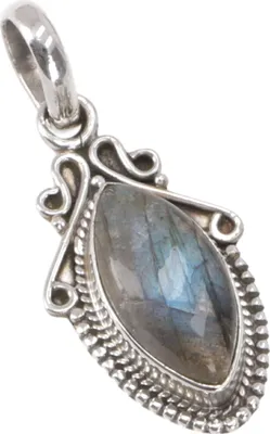 Produktbild von Boho Silberanhänger, Indischer Kettenanhänger aus Silber - Labradorit, Silber-Farben, SterlingSilber, 3,5*1,5 cm, Anhänger & Amulette aus Silber