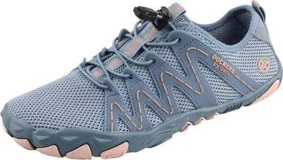A single blue and pink athletic shoe is shown against a white background.