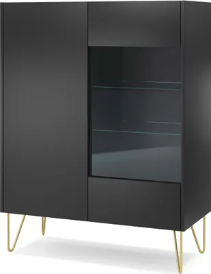 Image de FURNLUX Vitrine Harmony Noir Et Or 97cm / Couleur principale : Noir / Dimensions : 97 x 122 x 37 cm