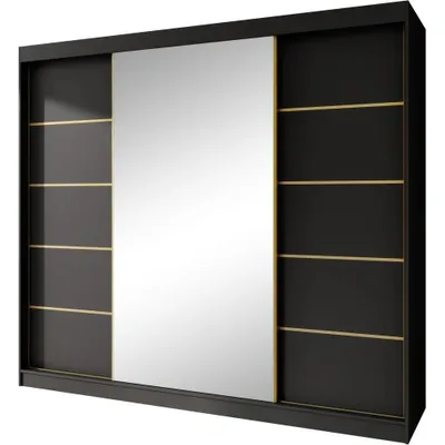 Produktbild von Schiebetürenschrank MARIKA LUX Schwarz 240 cm - Kleiderschrank mit Spiegel und Schubladen