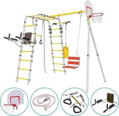 Produktbild von Outdoor Klettergerüst Fitness-Spielplatz mit Leiter, Ringen, Boxsack & Basketballkorb