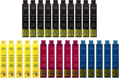 Image de 25 cartouches compatibles T16XL - 6 x T1631 noir, 3 x T1632 cyan, T1633 magenta, T1634 jaune pour Epson WorkForce WF- 2010, 2110, 2510, 2520, 2530....
