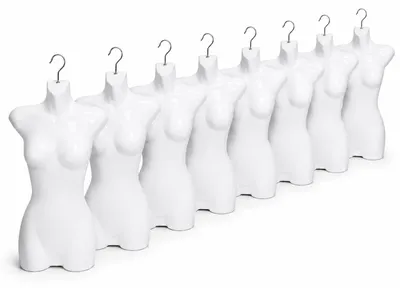 Obrázek produktu pro sada 8 ženských torz - 70 cm plastové dámské torzo - polovina plastové horní části těla v bílé barvě - busta figuríny - polovina plastového dámského těla - 8 kusů plastových torz - figurína s háčky
