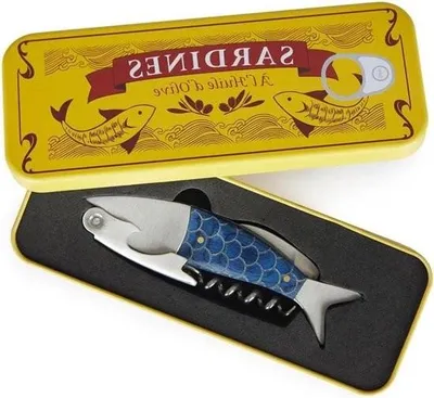 Obrázok produktu pre Vývrtka Sardinka, modrý otvárač na fľaše s kovovou krabičkou