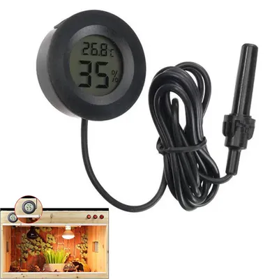 Produktbild von Rundes Einbau Digitales Thermo-Hygrometer mit Fühler,Temperatur & Luftfeuchtigkeit LCD Anzeige für Zigarrenkiste, Weinschrank & Terrarium,Schwarz