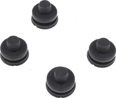 Four black rubber feet for a kitchen appliance, arranged in a diamond shape on a white background.