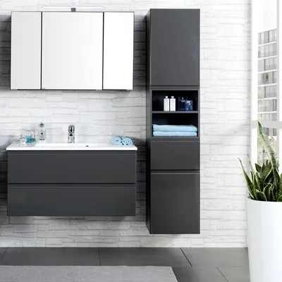 Produktbild von Badmöbel Set COMO-03, 3-teilig, Hochglanz grau, 100cm Waschtisch