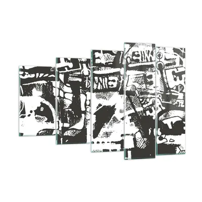 Produktbild von Bilder auf glas - 5 Teile - Schwarzweiß Figuren Abstraktion - 150x100cm - Glasbilder - Wandbilder - Bilder - Wanddekoration aus Glas - Glas Bilder - Wandbild auf Glas - GEG150x100-5125