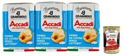Produktbild von Granarolo Panna Accadì,Hochverdauliche,Langanhaltende,UHT-Kochsahne Laktosefrei,Tetrapak-Verpackung (3 x 100ml) + Italian Gourmet Polpa di Pomodoro 400g Dose
