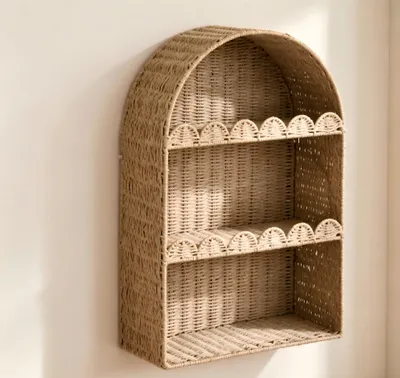 Obrázok produktu pre Ratanový regál s 3 policami, rozmer 60 x 40 x 13 cm, štýl boho