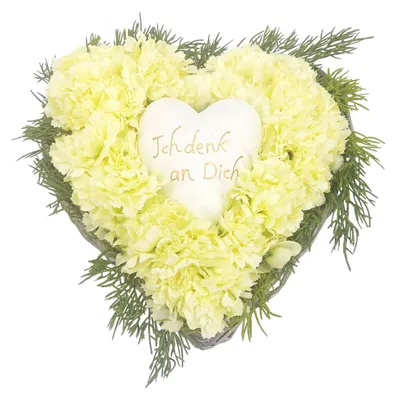 Produktbild von Grabgesteck Weidenherz D. 25cm mit Nelkenblüten creme CreaFlor Home