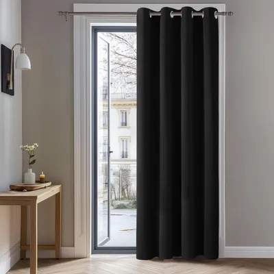 Produktbild von Verdunkelungsgardinen mit Ösen, blickdicht, Thermogardine, Kälteschutz, Hitzeschutz, 229x132 cm, Schwarz, 1 Stück