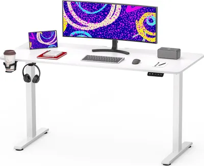 Produktbild von SANODESK QS1 Höhenverstellbarer Schreibtisch Elektrisch, Memory- und Timer-Funktion, Anti-Kollisionsschutz, 60 kg Tragkraft Haken 110x60cm(Weiß)