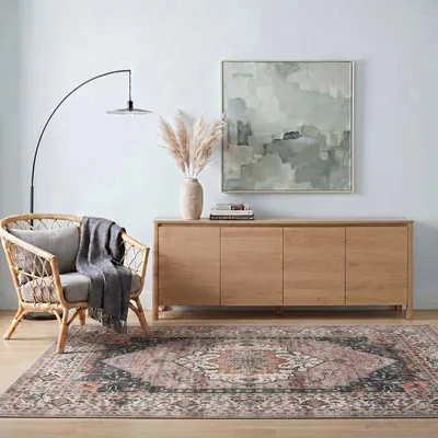 Produktbild von Teppich TRADITIONAL waschbar 160 x 230 cm Grau Rostrot mit Grau und Beige Vintage Kurzflor rutschfest, schmutz- und wasserabweisend, strapazierfähig, pflegeleicht