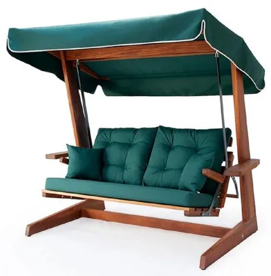 Produktbild von Casa Padrino Luxus Hollywood Schaukel Grün / Braun - Wetterfeste Garten Schaukel mit Sonnendach - Garten Möbel - Terrassen Möbel - Luxus Möbel - Luxus Garten Einrichtung