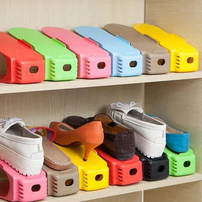 Productafbeelding van 10 stuks/1 set, duurzame plastic schoenenrekken met dubbele laag voor thuisgebruik. Schoenenrek, organizer, ruimtebesparend - groen