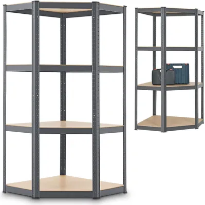 Produktbild von Juskys Eckregal Corner Easy 160 x 75 x 40-75 cm - max. 320 kg - Metall Regal Grau