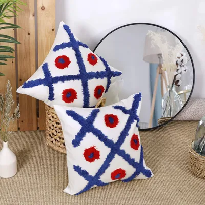 Kissenbezug-Set 45x45 cm, getuftet, dunkelblau/rot, 2 Stück