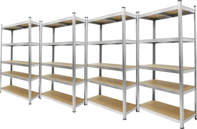 Obrázek produktu pro ECD Germany Sada 4 dílenských regálů pro vysoké zatížení, 180x90x40 cm, pozinkované, nosnost do 750 kg, 5 MDF desek
