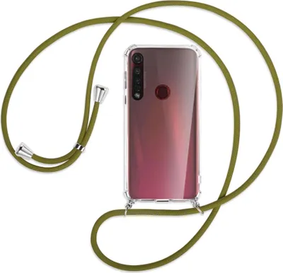 Produktbild von Handykette Backcover-Schutzhülle mit Band (Metall silberfarben) für Motorola Moto G8 Plus - khaki