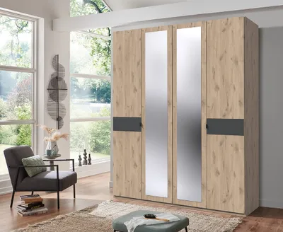 Produktbild von Kleiderschrank 4-türig 180 cm breit BRADFORD-43 Eiche mit graphit