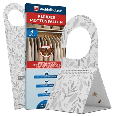 Produktbild von Kleidermottenfalle Mottenfalle Pheromonfalle - Dreieckige Falle mit Klebefläche - 8 Stück - Mit Kleiderbügel - Geruchlos