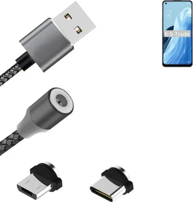 Produktbild von K-S-Trade Hochwertiges Magnet-Lade-kabel Sync-Kabel Daten-Kabel für Oppo Reno7 A 5G mit USB-Typ-C-Anschluss und Micro-USB-Anschluss 2A bis zu 480mbps