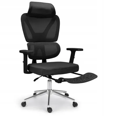 Zdjęcie produktu dla Fotel biurowy ergonomiczny krzesło zagłówek regulacja podnóżek KB107 czarny