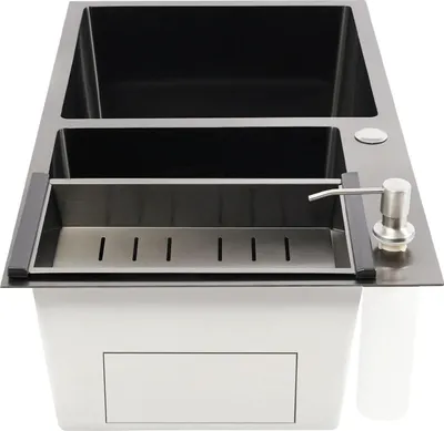 Obrázok produktu pre Kuchynský drez - dvojité umývadlo obdĺžnikového tvaru - nerezová oceľ 304 - rozmery 78×43×22 cm - montáž pod pult/na pult/na dosku - tri otvory - bez batérie - nano-povlak - sivá farba