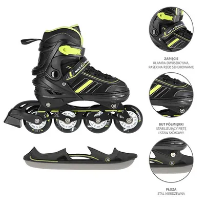 Produktbild von Nh18191 2In1 Schwarz-Limette Grösse M (34-38) Rollschuhe Mit Hockey-Hülle Nils Extreme