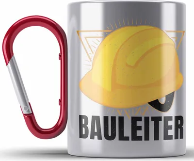 Produktbild von Trendation - Bauleiter Geschenk Bauarbeiter Edelstahl Tasse Karabiner Baustelle Lustige Edelstahl Tasse Karabiner (Rot)