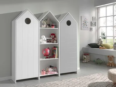 Image de CASAMI Set 3 pcs. composé de : Armoire à 1 porte avec façade en blanc, armoire à étagères, armoire à 1 porte avec façade en gris