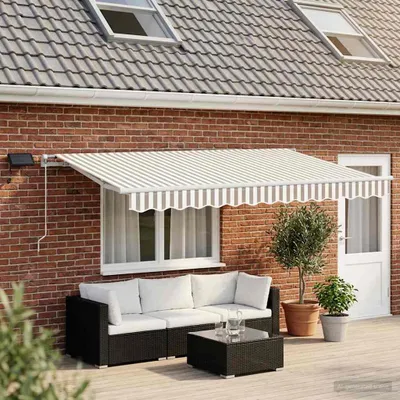 Productafbeelding van Maison Exclusive - Uittrekbare zonnescherm, grijs en wit, 600 x 300 cm
