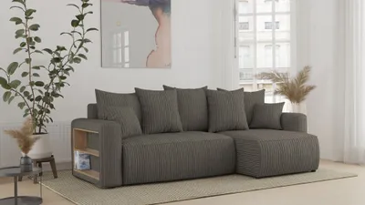 Zdjęcie produktu dla Sofa narożna z funkcją spania i podstawą łóżka SOLERO - sofa w kształcie litery L, sofa narożna, sofa rozkładana ze schowkiem, sofa z funkcją spania brązowa otomana prawa