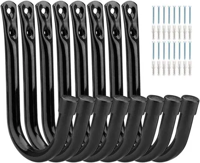 Produktbild von IbenzoaÂź Schwere Wandhaken 8er-Set â pulverbeschichtete Stahl-J-Haken 14,5Ă9 cm, 20 kg Tragkraft, inkl. 16 Schrauben & 16 DĂŒbel fĂŒr Garage & Haushalt