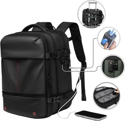 Productafbeelding van CarryQuest® - Zen Pro Mini rugzak met vacuümfunctie, 48 liter, laptopvak, zwart