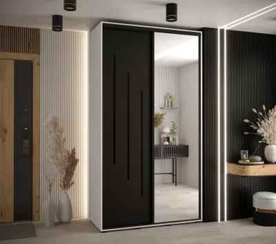 Produktbild von Kleiderschrank ASIRI 9 - 130/60 cm, weiß/schwarz/schwarz