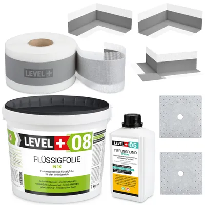 Produktbild von DichtSet für Duschabdichtung 7kg Flüssigfolie 5m Dichtband Innenecke SET100