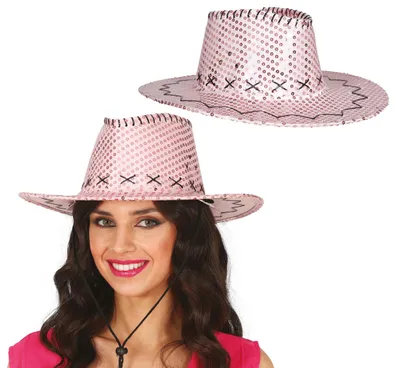 Imagen del producto de Sombrero de lentejuelas estilo vaquero, color , ideal para carnaval, fiestas de disfraces, despedidas de soltero. Sombrero vaquero elegante, perfecto para fiestas y como accesorio de disfraz. Color: rosa
